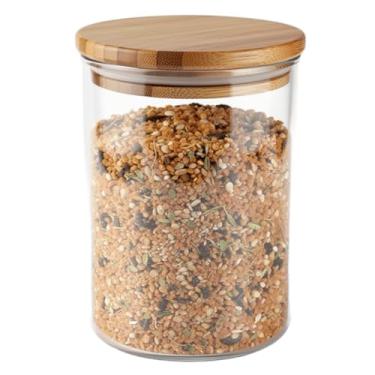 Imagem de Pote De Vidro Borossilicato Com Tampa De Bambu 950ml Para Armazenar Alimentos Secos Café Açúcar Grãos Farinha Organização Cozinha Uso Diário Resistente