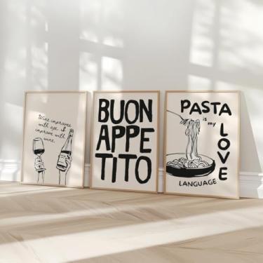 Imagem de Conjunto de 3 impressões de massa, arte de parede, impressão em tela, impressão de pôster de comida engraçada, imagens de vinho, para sala de estar, decoração de cozinha, com moldura interna de