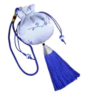 Imagem de Bolsa feminina com estampa de flores Hanfu decoração brocado estilo étnico bolsas de joias (verde)