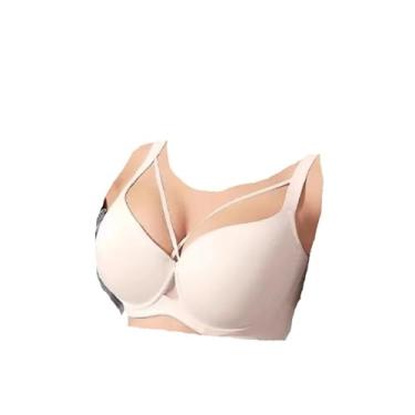 Imagem de Sutiã confortável top up push-up anti flacidez esportes coleção sutiã tamanho grande lingerie sem costura para mulheres, Branco, 80E