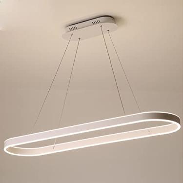 Imagem de Luminária pendente moderna de LED para mesa de jantar, com intensidade regulável e controle remoto, ideal para decoração de sala de estar e sala de jantar. Formato oval e altura ajustável (b