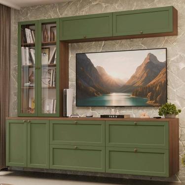 Imagem de Estante Sala de Estar com Rack + Cristaleira 230cm Rustic/Verde Vik Madesa 01