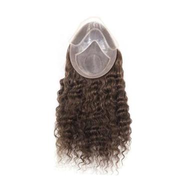 Imagem de Aplique de testa Prótese Masculina Lace Front com Cabelo Humano Cacheado, Base Mono em PU #4 Castanho Médio(12 inches)