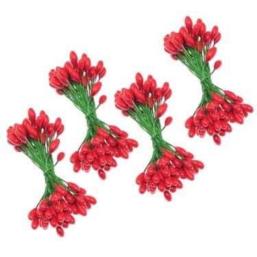Imagem de Lind Kitchen 200 peças de bagas artificiais de cabeça dupla galho de metal 6 mm fio vermelho núcleo haste artificial azevinho bagas de Natal para fazer grinaldas, artesanato, lembranças, decorações de