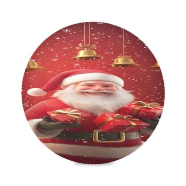 Imagem de STAYTOP Papai Noel segura uma caixa de presente jogo americano redondo 6 peças, tapetes de mesa antiderrapantes fáceis de limpar para casa cozinha churrasco festa decoração de mesa
