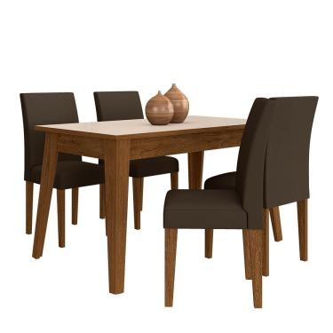 Imagem de Mesa 1,36 Com 4 Cadeiras Minnesota Freijó/Off Preto/Marrom - Móveis Arapongas