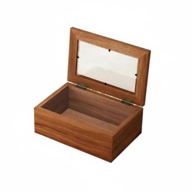 Imagem de Tachiuwa Caixa de armazenamento de madeira com tampa superior de vidro versátil caixa de joias resistente caixa de bugigangas rústica caixa de presente para hobbies diversos, P