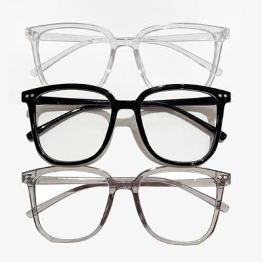 Imagem de Óculos de armação quadrada com lentes transparentes, óculos sem grau, adequados para homens e mulheres, óculos de superfície lisa.