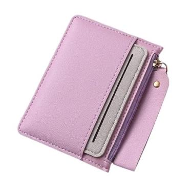 Imagem de Carteira feminina leve com zíper, bolso para cartão de poliuretano antidesmagnetização com bolso para moedas - 7 compartimentos para cartões e compartimento com zíper, carteira de viagem leve, Roxa
