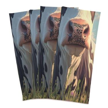 Imagem de xigua Conjunto de 4 panos de prato de cozinha de vaca com flores, macios e altamente absorventes de secagem rápida para limpeza de pratos e limpeza manual, 71 x 45 cm