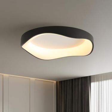 Imagem de Luminária de teto LED moderna, minimalista, preta, D40CM 3000K, proteção para os olhos, ideal para sala de estar, quarto, cozinha e corredor, luz quente.