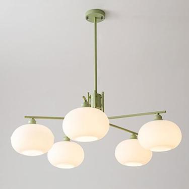 Imagem de Lustre moderno com múltiplas lâmpadas, luminária pendente para teto interno com cúpulas de vidro opalino branco, ideal para iluminação de ilha de cozinha, mesa de jantar, quarto e sala de es