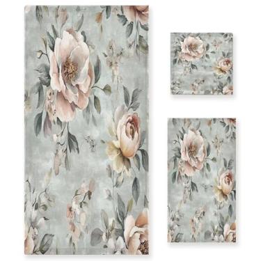 Imagem de xigua Lindo conjunto de toalhas de banheiro floral vintage absorvente macio 3 peças toalha de banho toalha de mão toalhas decorativas para banheiro, academia, hotel, praia, piscina