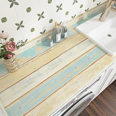 Imagem de EPPKILY Papel de parede de madeira azul para contato com papel de parede de grão de madeira descasque e cole bancadas papel de contato à prova d'água para armário de cozinha papel de parede vintage 40