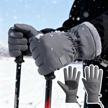 Imagem de Luvas de esqui de neve impermeáveis para mulheres, homens, luvas térmicas para tela sensível ao toque com cordão, luva de inverno para esportes ao ar livre, Cinza, tamanho �nico