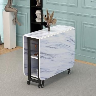 Imagem de Mesa dobrável mesa de jantar dobrável com 6 rodas, prateleira de armazenamento de 2 camadas, mesa de jantar dobrável para cozinha/fazenda/sala de estar 4-6 pessoas (Cor: Estilo 1, Tamanho: C 150 x L