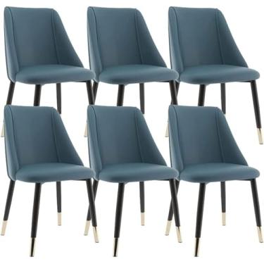 Imagem de RROUAN Cadeira de jantar de couro PU, conjunto de 6 cadeiras de cozinha, cadeira de maquiagem com pernas de cadeira de metal, cadeira lateral com design de assento macio