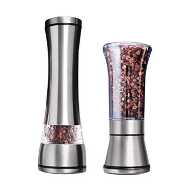 Imagem de Conjunto de moedor de sal e pimenta de aço inoxidável - Moedor de sal marinho e moedor de pimenta de cerâmica ajustável - Saleiro e pimenteiro de vidro alto