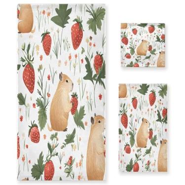 Imagem de xigua Lindo conjunto de toalhas de banheiro capivaras absorvente macio 3 peças toalha de banho toalha de mão toalhas decorativas para banheiro, academia, hotel, praia, piscina