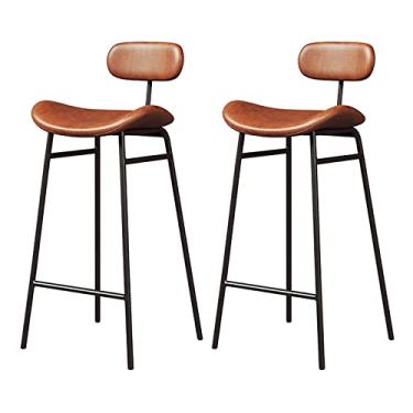 Imagem de Banquetas de bar conjunto de 2 bancos de bar de cozinha com altura de balcão com encosto, bancos de bar acolchoados de couro sintético para cozinha, sala de jantar, resta