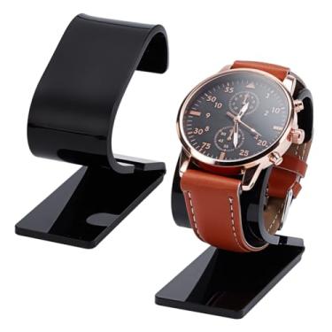 Imagem de PH PandaHall 2 peças suporte de relógio preto suporte de exibição de relógio único de plástico suporte de exibição em forma de C suporte de joias pulseira organizador de relógio armazenamento para