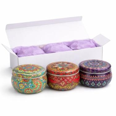 Imagem de Kit 3 Latas Decorativas Mandala, Estilo Indiano, Porta Objetos, Porta Chá, Porta Joias, Presente, Decoração para Casa