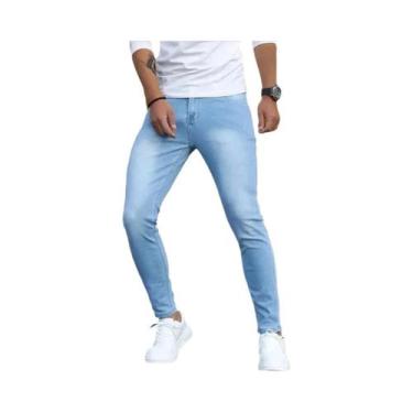 Imagem de Jeans Slim Fit Skinny Para Homens Estilo Casual Clássico Denim Azul Pr