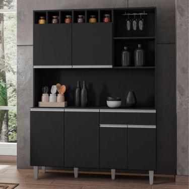 Imagem de Armário Cozinha Completo Robin Preto 6 Portas