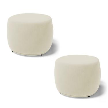 Imagem de Kit 02 Puffs Decorativos Living Aisha Orgânico Redondo Suede Bege Claro - Desk Design