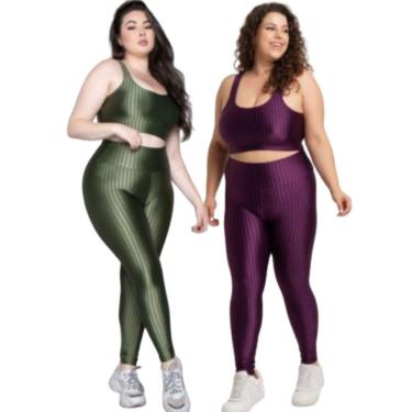 Imagem de KIT 2 Conjunto Top e Calça Plus Size New Zig 3D Serra e Mar Bojo Compressão Academia Moda Fitness-Feminino