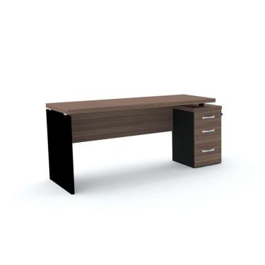 Imagem de Mesa Pé Painel Com Gaveteiro 3 Gavetas Pe40 Em Mdp 164 X 60 Cm Walnut Base Preta