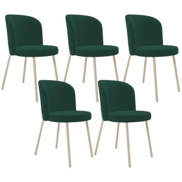 Imagem de Kit 05 Cadeiras para Sala de Jantar Cozinha Estofada Gavi Arena L02 Suede Verde Musgo - Lyam Decor