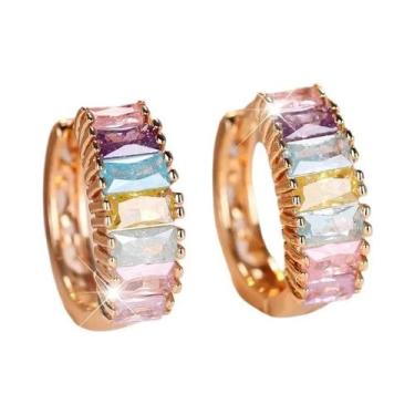 Imagem de Brincos De Argola Vintage Dourados Multicoloridos Com Zircônia Cúbica 