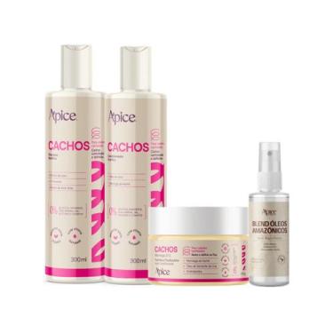 Imagem de Kit Shampoo, Condicionador, Manteiga 2 em 1 Cachos e Blend óleos Amazô