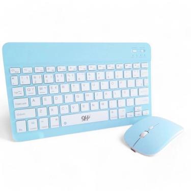 Imagem de Kit Teclado E Mouse Wireless Slim A6732 Azul Recarregável