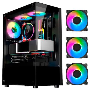 Imagem de Gabinete Gamer Hayom GB1792, ATX, Lateral e frontal em Vidro Temperado, USB 3.0, 3x Coolers Fan RGB, Preto