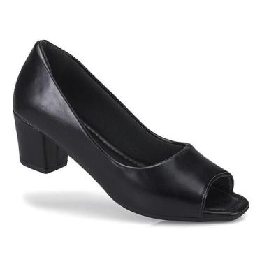 Imagem de Scarpin Feminino Sapato Salto Grosso Bico Quadrado Confortável Cor:Car
