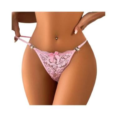 Imagem de Tanga Feminina Floral Com Laço E Renda, Lingerie Sexy E Confortável, G