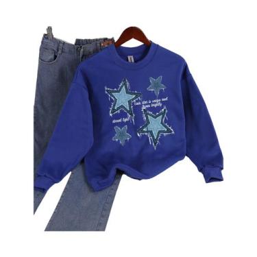 Imagem de Moletom Feminino Solto Com Gola Redonda, Estampa De Estrela Em Imitaçã