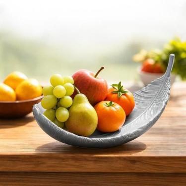 Imagem de Fruteira Folha Bandeja Centro De Mesa Dourado Travessa Decoração Elega