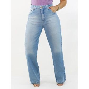 Imagem de Calça Feminina Alta Wide leg 100% Algodão Jeans Delavê Anticorpus-Feminino
