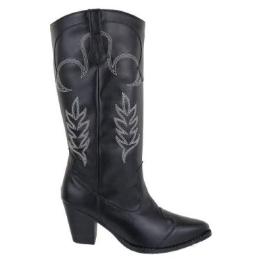 Imagem de Bota Texana Feminina Camurça Bordada Cano Anto Bota Country - FLOR DA 