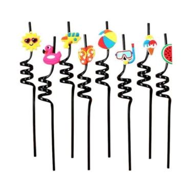 Imagem de Canudos Reutilizáveis De PET Com Tema Havaiano 8 Peças - Lembrancinhas