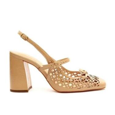 Imagem de Slingback Salto Bloco em Couro Nude Cecconello-Feminino