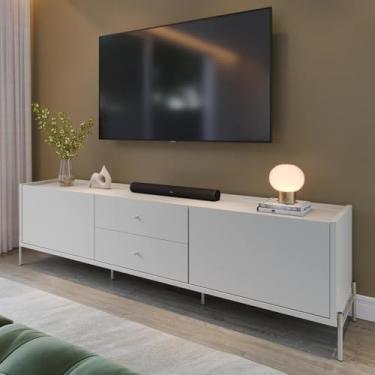 Imagem de Rack Jasper 220 cm 2 Gavetas e 2 Porta Sala Estar Cômoda (Canella com Champanhe)