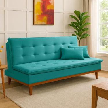 Imagem de Sofá Cama Reclinável Santorini Veludo Pés de Madeira 3 Lugares Casal P