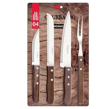 Imagem de Conjunto de Talheres para Churrasco 4 Peças - Aço Inox com Cabos de Madeira Natural - D...