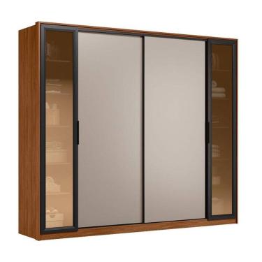 Imagem de Guarda Roupa Casal Laredo D44910K Nogueira Nude Prime TX Flex com Vidro Reflecta Demóbile - Demartêz