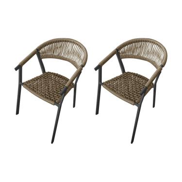 Imagem de Kit 2 Cadeiras Decorativa Joana Em Corda Náutica E Base Em Alumínio Preta - Rami