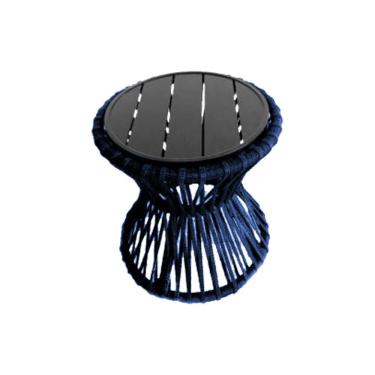 Imagem de Mesa De Centro Sol Em Corda Náutica E Base Em Alumínio Preta 70cm Azul Marinho